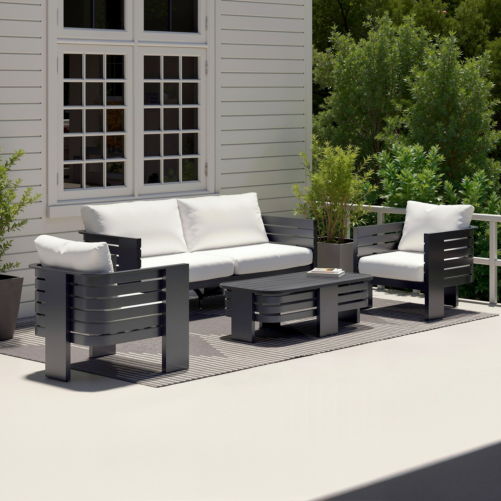 Ari 4-Piece Outdoor Rounded Aluminum Seating Group, White