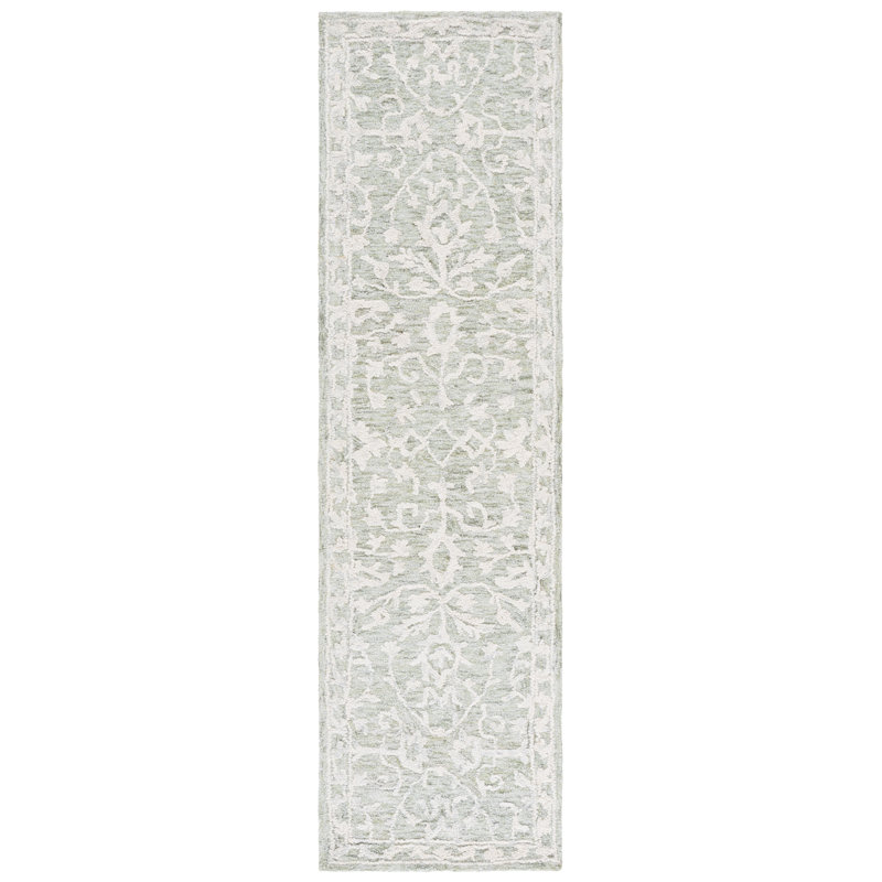 Marquee 511 Hand Tufted Wool/Cotton/Pet Yarn Floral Rug in Sage/Gray, Runner 2'3" x 8'