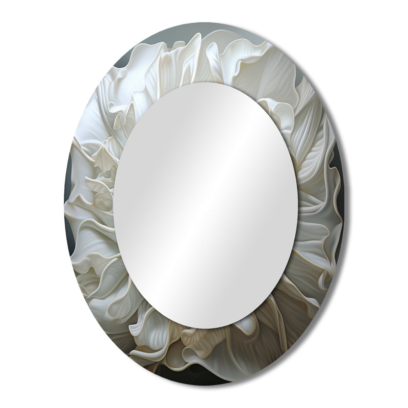 Monochromatique Seashells - Grand miroir mural ovale sur métal, 43" x 33"