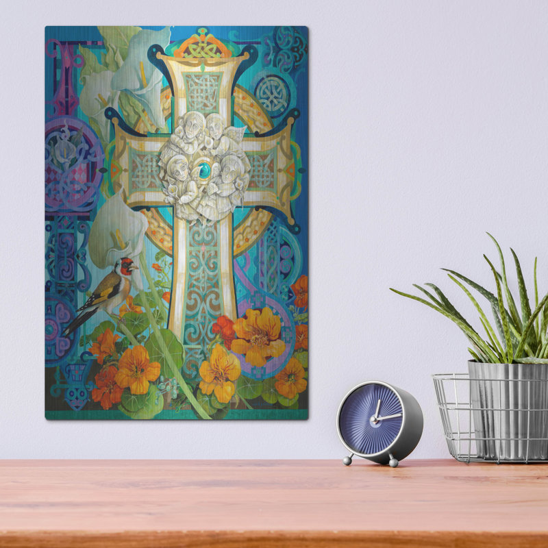 Art mural en métal Red Barrel Studio «Celtic Cross» par David Galchutt, H 16 po x l 12 po