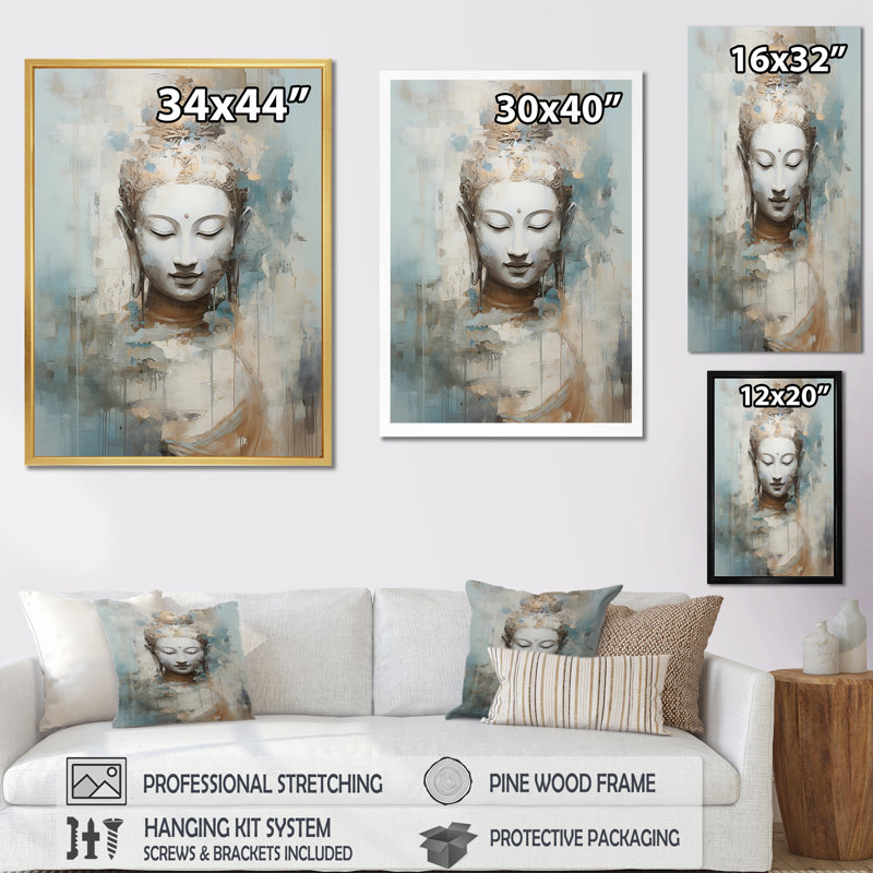 Statue de bouddhisme religieux III - impressions sur toile bouddhisme, H 40 po x l 30 po x P 1,5 po, Cadre simple blanc