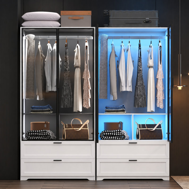 Bubalo Armoire, Wardrobe with Human Body Sensor Light, White