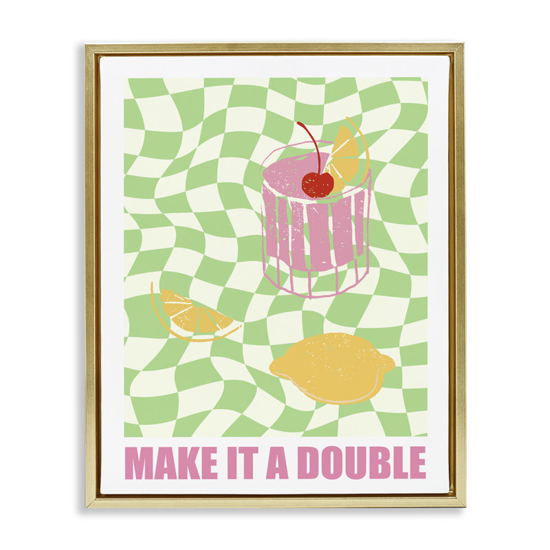  «Chequer Make It A Double Floater», art mural sur toile par House of Lulu, H 31 po x l 25 po, Cadre flottant métallique doré