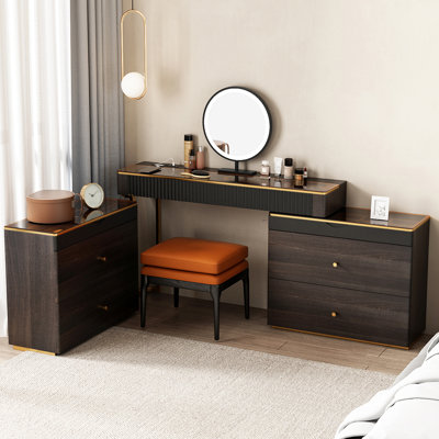 High-quality Makeup Vanity Set,Power Outlet, Glass Top,Corner,Very easy to assemble,Includes makeup stool