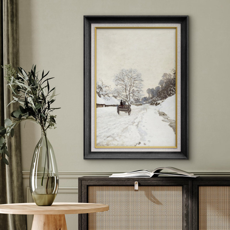 Rustic Countryside Winter Snow Wagon Countryside, impression sur papier, Cadre noir, Pas de tapis