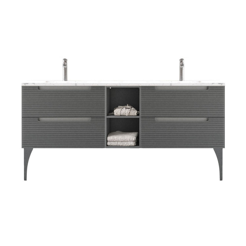 Ensemble de meuble-lavabo double 78 po Ariyannah, Cendres