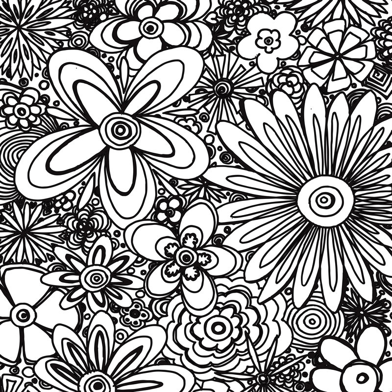 Madart Inc. All Over Flowers - noir et blanc, H 30 po x l 30 po, Toile tendue, Non