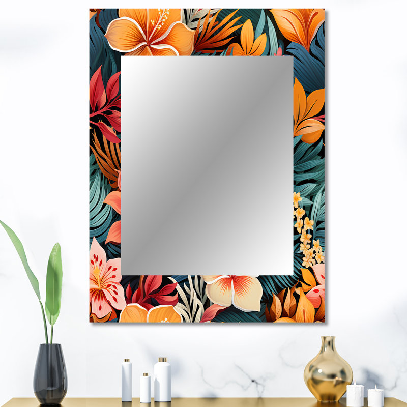 Motif botanique de la jungle multicolore ludique - miroir mural botanique unique, miroir bohème, impression d'art en métal