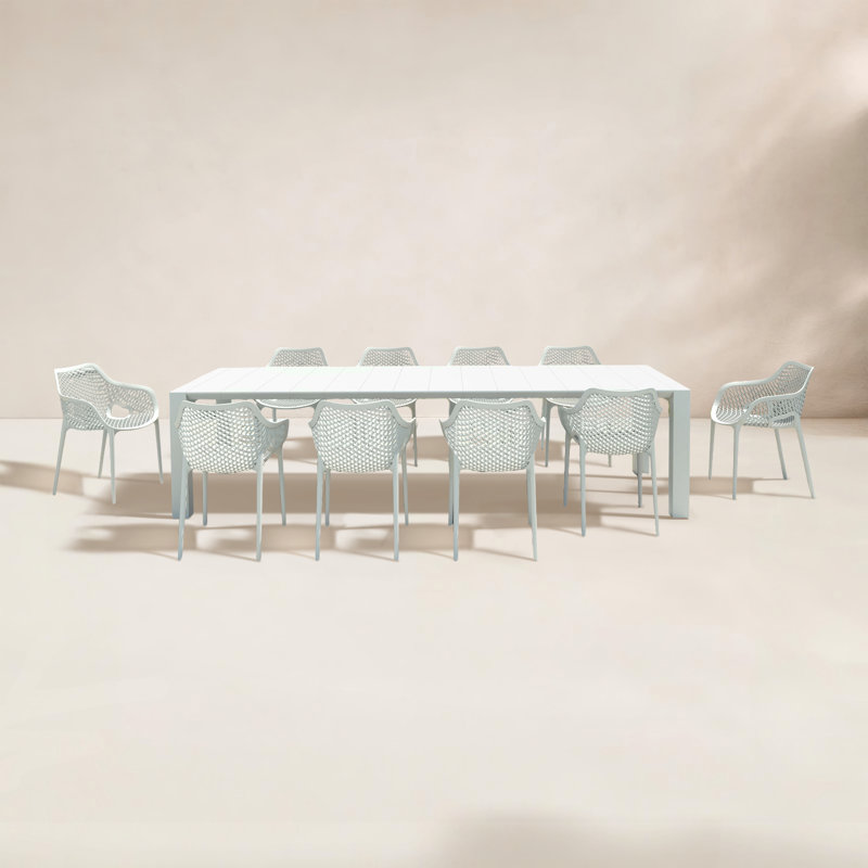 Farrah Rectangular Extendable Plastic 11-Piece Patio Dining Set, White