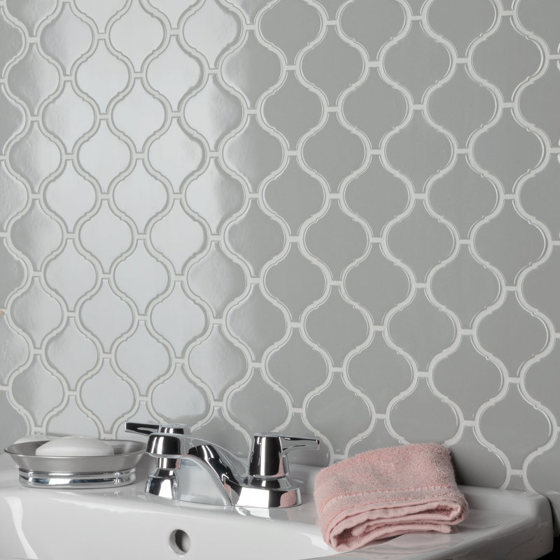Metro Lantern 9-1/2 " x 10-3/4 " Porcelain Mosaic Floor and Wall Tile, Light Gray Glossy