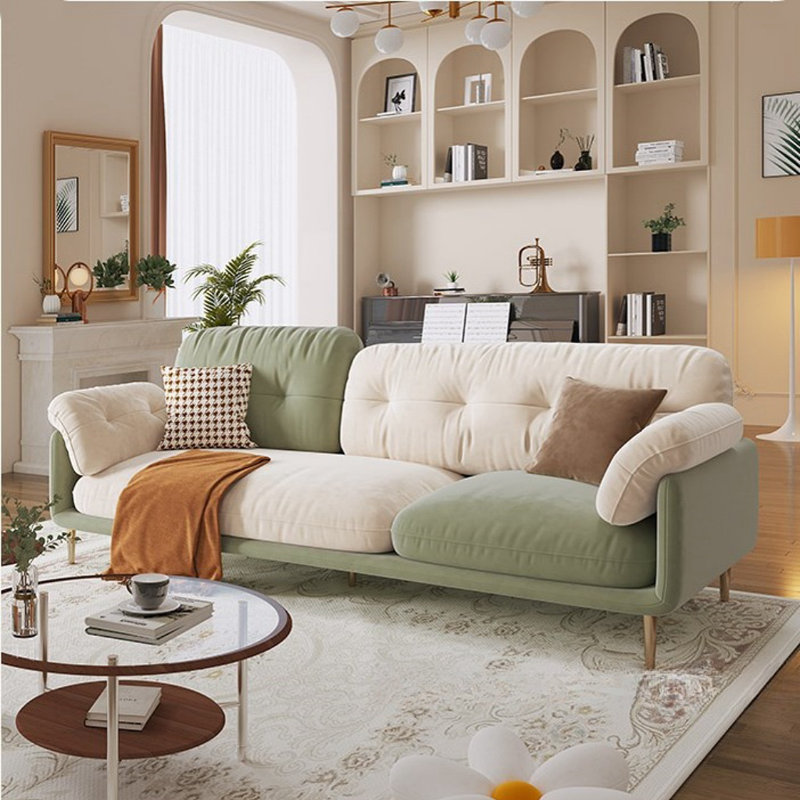 Light Luxury Modern Simple Style Sofa, Green/Off White