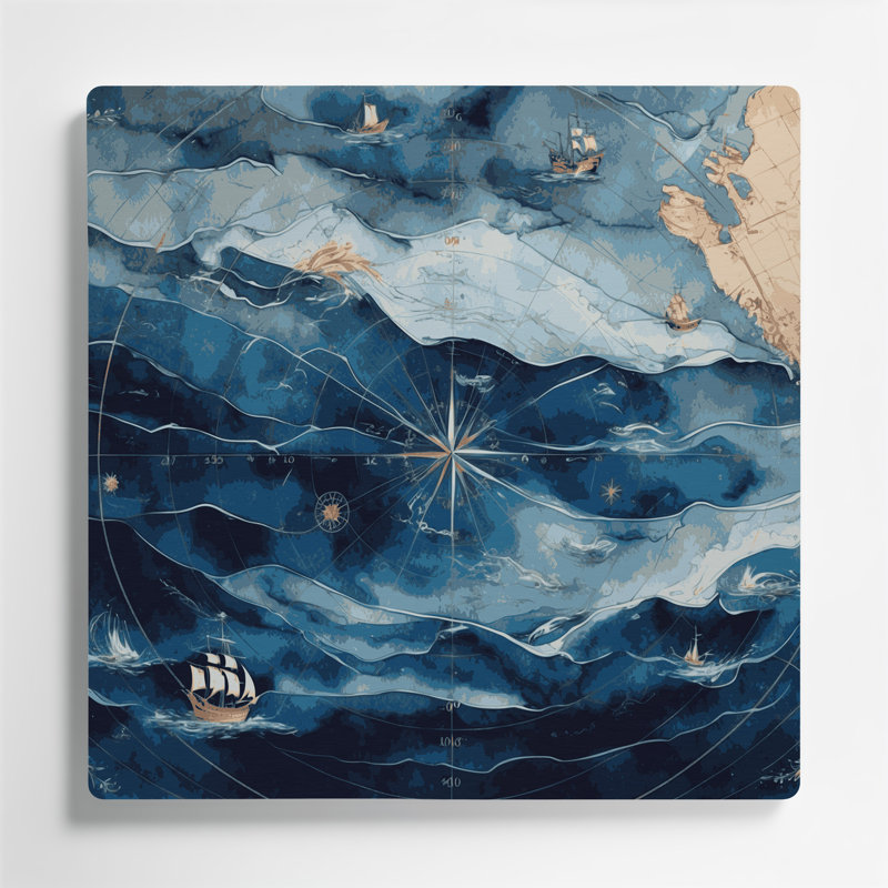 Nautical Coordinates Gray Metal Wall Art, 16" H x 16" W