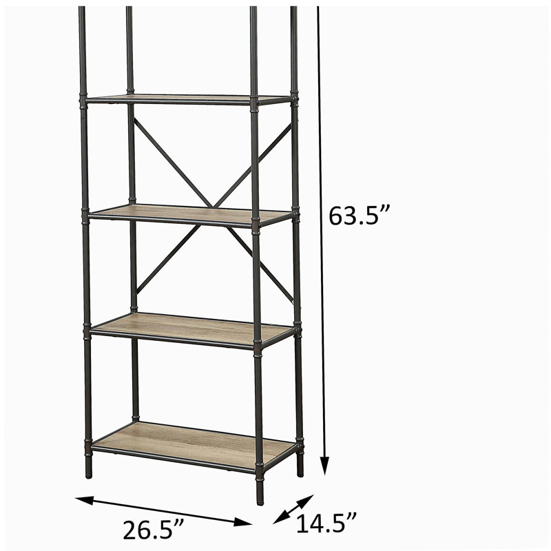 Retro oak and beach gray 5-tier bookshelf