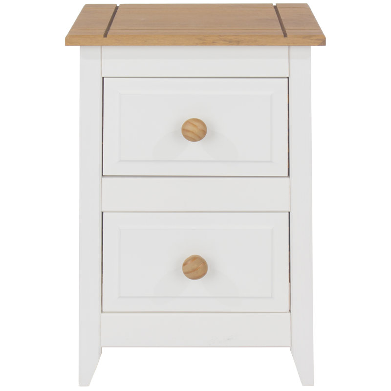 Robledo 2 Drawer Compact Bedside Table, Painted White and Antique Wax Top
