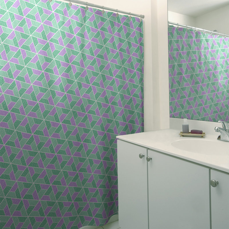 Rideau de douche simple trapézoïde, Vert / Mauve