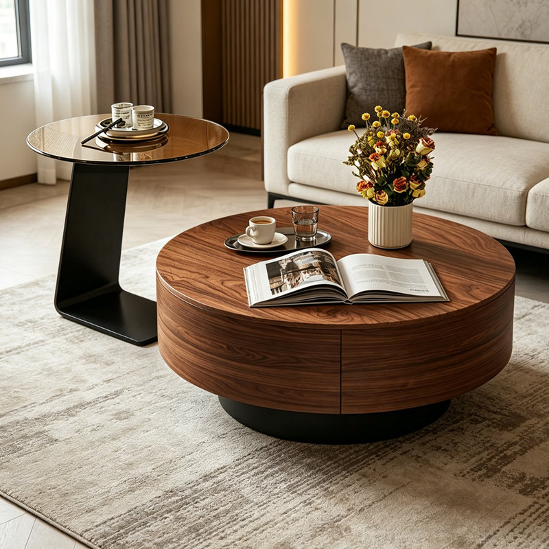 Table basse French French Premium, 13" H x 31.49" W x 31.49" D, Tan/Brown/Black