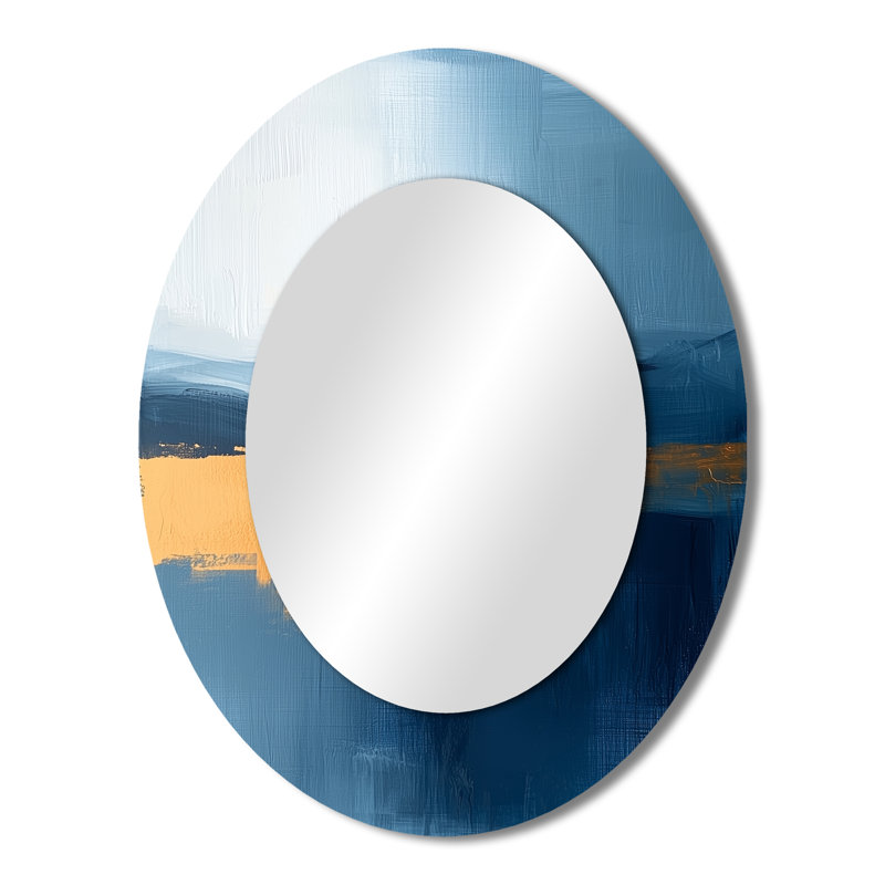 Blue Ethereal Dream Abstract Mountains II - Blue Modern Oval Wall Mirror, 43" x 33"