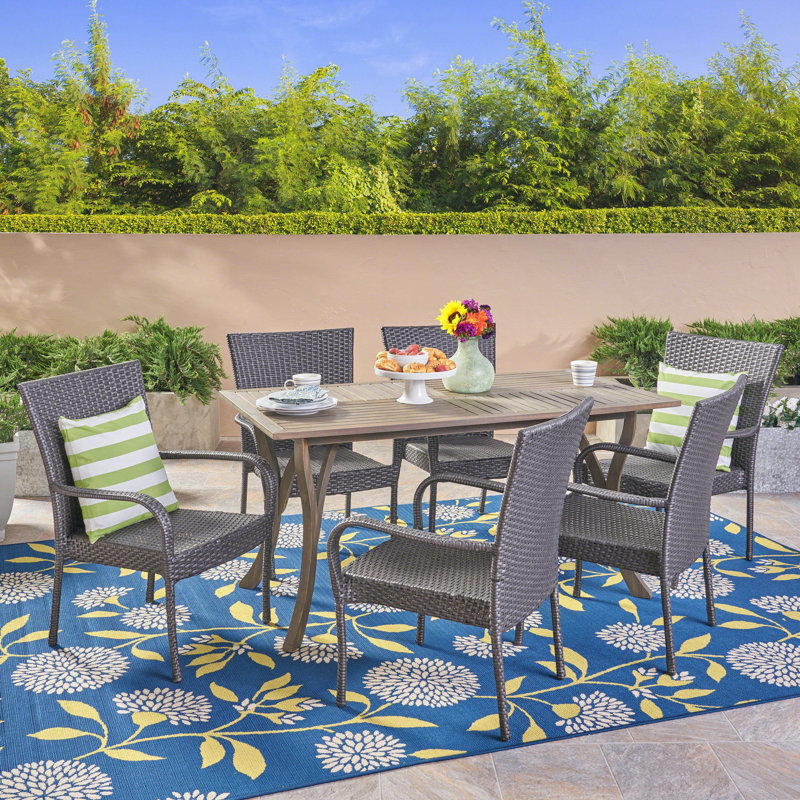 Thomes 6 - Person Acacia Wicker Patio Dining Set with Rectangular Table