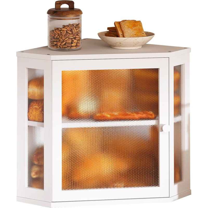 Boîte à pain de coin pour comptoir de cuisine, rangement pour le pain fait maison, grand bac de rangement en bambou double couche avec fenêtre (blanc, moyen)