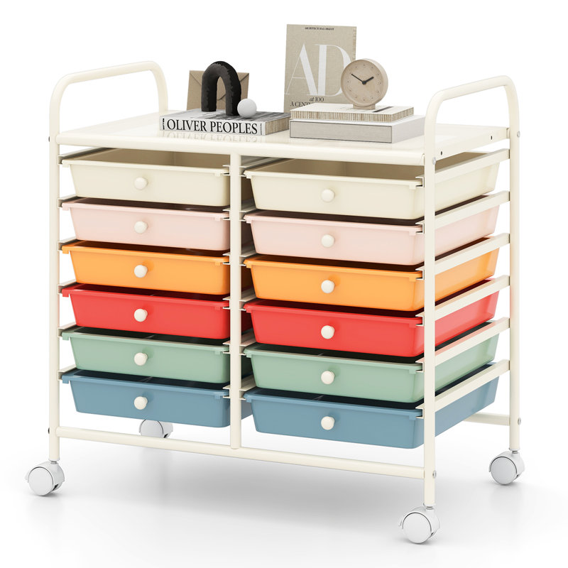12 Drawer Storage Drawer, Pink/Teal/Orange/Red/White/Blue