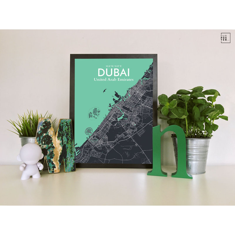 « dubaï city map », reproduction d’impression sur affiche en rêve, H 27,6 po x l 19,7 po