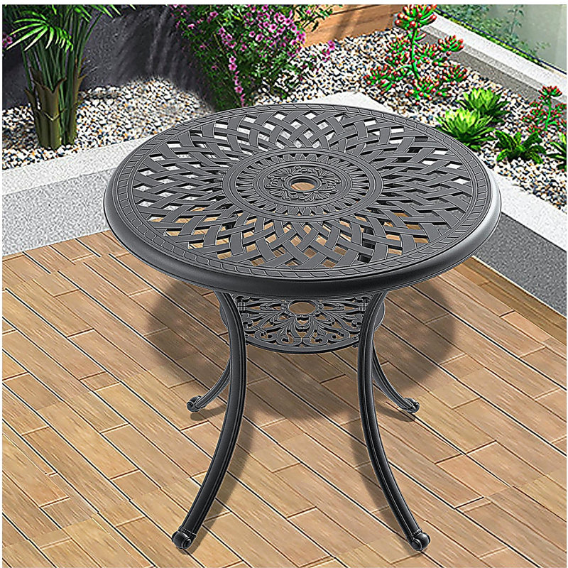 Table de salle à manger 30,71 pouces en fonte d'aluminium avec structure noire et trou pour parasol
