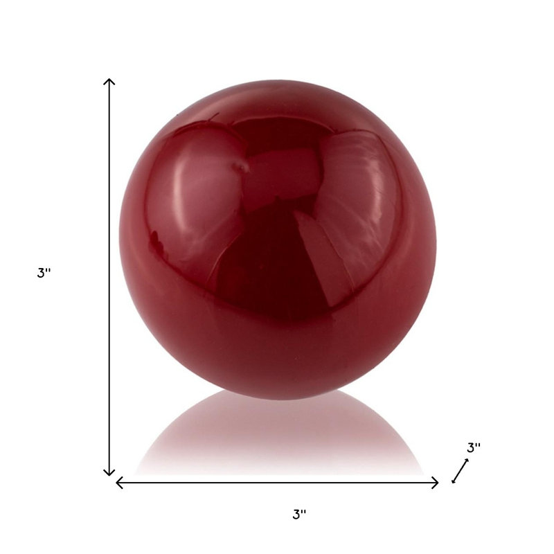 Set of Two 3" Red Aluminum Decorative Orbs, Red