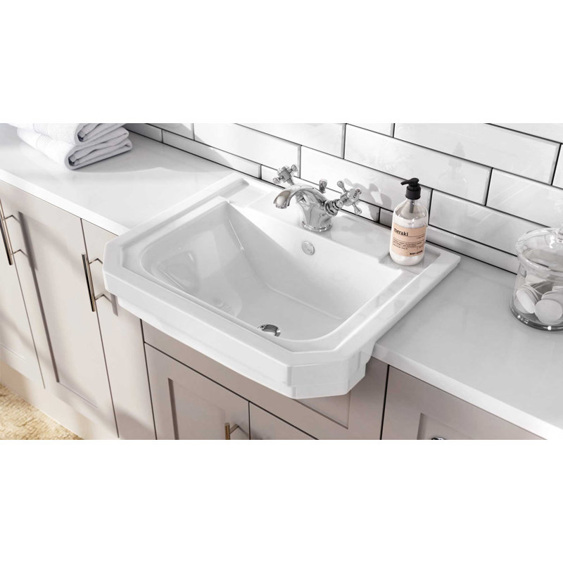 White Stone Courtez 550mm L x 550mm W White Ceramic Rectangular Sink with Overflow