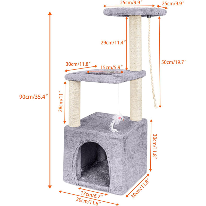 90cm H Cat Tree, Grey