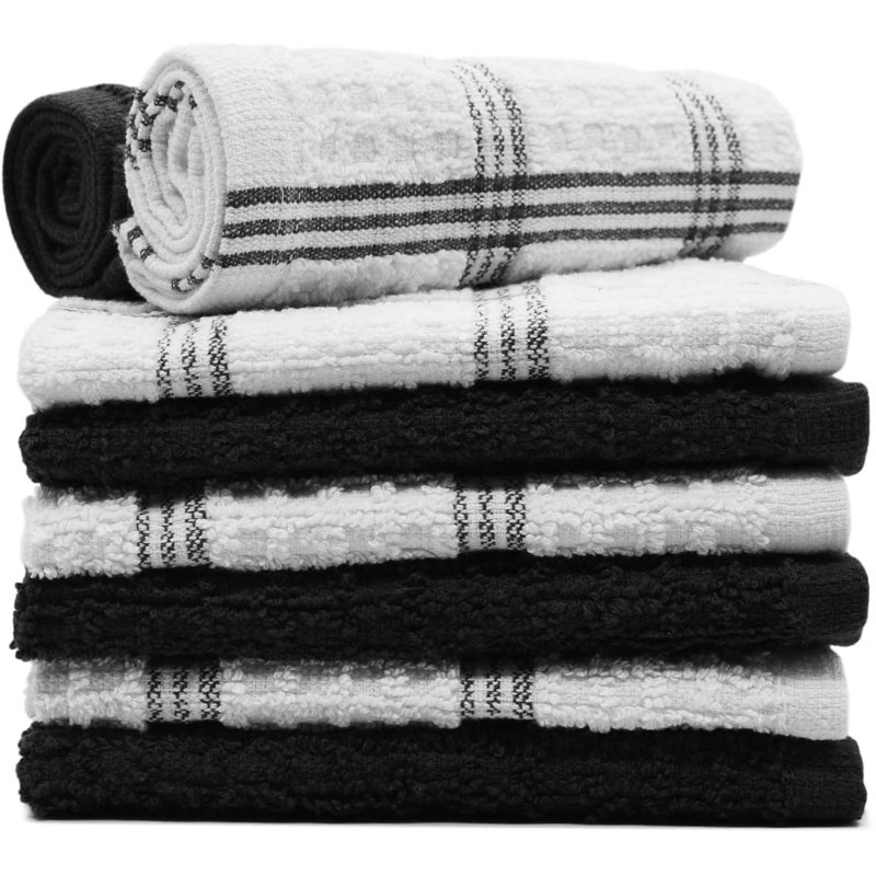 Cotton Stripe Waffle Dish Cloth Kitchen Towel, Black