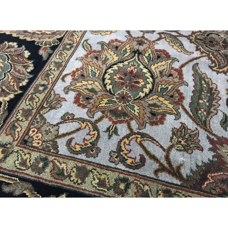 Tapis bleu clair et noir de haute qualité noué à la main Trinity