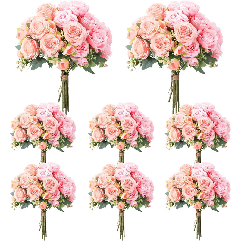 Ensemble de 8 bouquets de pivoines artificielles roses 8 paquets