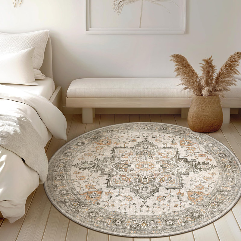 Oriental Performance Machine Washable Non Slip Indoor Area Rug, Round 160cm