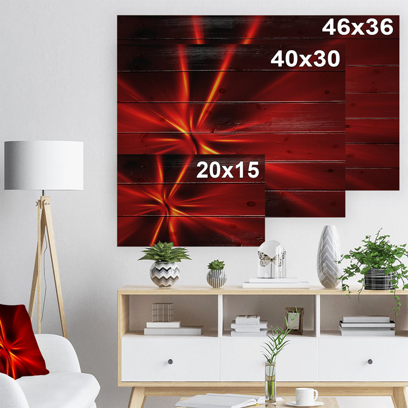 Corwin, art graphique abstrait «Red and Yellow Rays», H 15 po x l 20 po x P 1 po, Bois