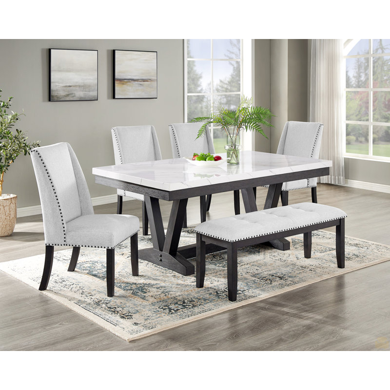 1Pc Upholstered Dining Bench Upholstery Legs Nailhead Tufted Seat
