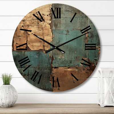 Kintsugi Retro Glam Vintage Gold on Turquoise - Abstract Geometric Oversized Wood Wall Clock