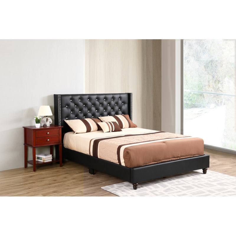 Ashe Upholstered Low Profile Standard Bed, Full/Double, Black