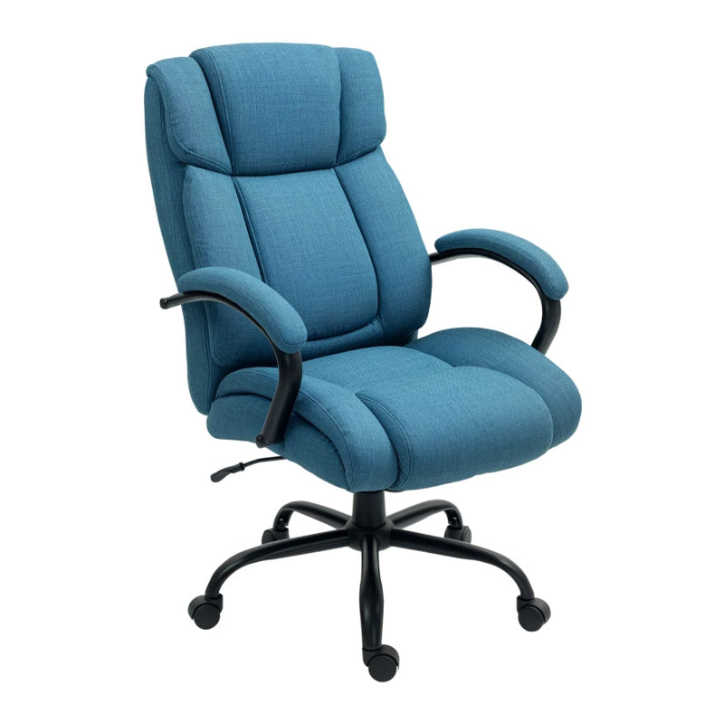 Fauteuil de direction ergonomique bleu avec accoudoirs rembourrés - Capacité de 485 lb, chaise pivotante à hauteur réglable pour le confort d'un bureau à domicile