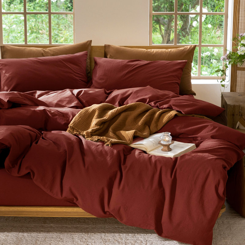 Ensemble de housse de couette 100% coton délavé MooMee, Housse de couette grand et 2 taies d'oreiller stan