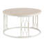 Table basse ronde avec plateau en faux travertin effet pierre, finition blanche, 27,5 po