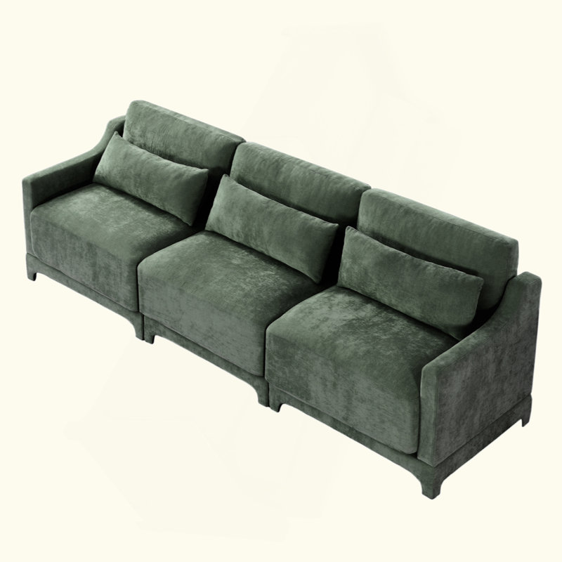 Canapé à trois places avec coussin lombaire, chenille, ergonomique, base en bois, éponge à haute résilience, accoudoirs élégants, installation facile, convient aux chambres à coucher, bureaux, hôtels, appartements