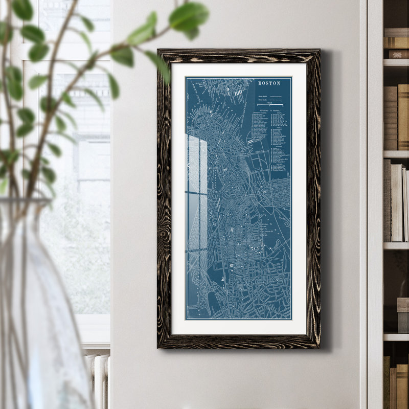 Carte de Boston - impression encadrée sur papier, Toile avec cadre noir