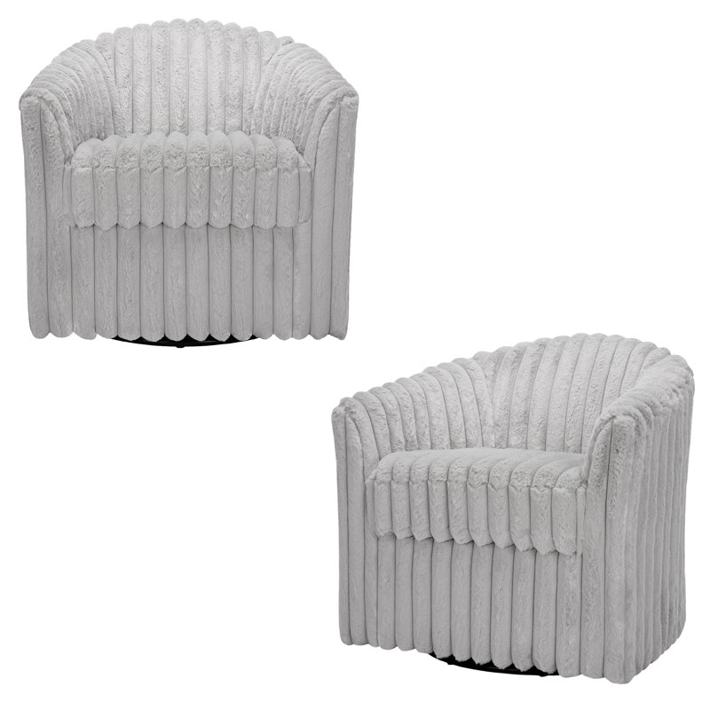 Aunna 78.2Cm Wide Swivel Barrel Chair, Grey Faux Fur
