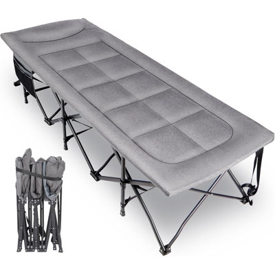 59" Extra Wide Camping Cot with Integrated Mattress & Pillow, Heavy Duty 500lbs Folding Queen Size Sleeping Bed for Adults, Grey