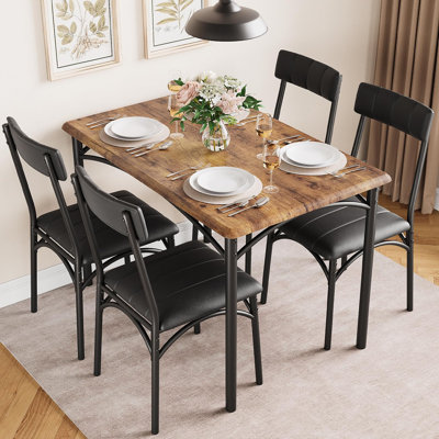 Dining Table Set for 4, Kitchen Table and Chairs for 4 with Upholstered Chairs, 5 Piece Rectangular Kitchen Table Set, Dining Room Table Set for Small Space, Apartment