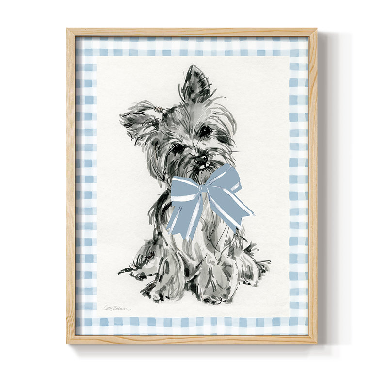 «Blue Bow Yorkie», reproduction encadrée - bois massif, H 21 po x l 17 po, Naturel