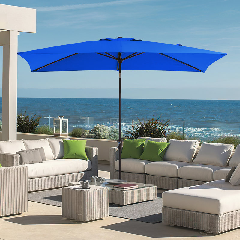 Parasol de marché rectangulaire inclinable 10 pi x 6 pi 5 po Le, Bleu