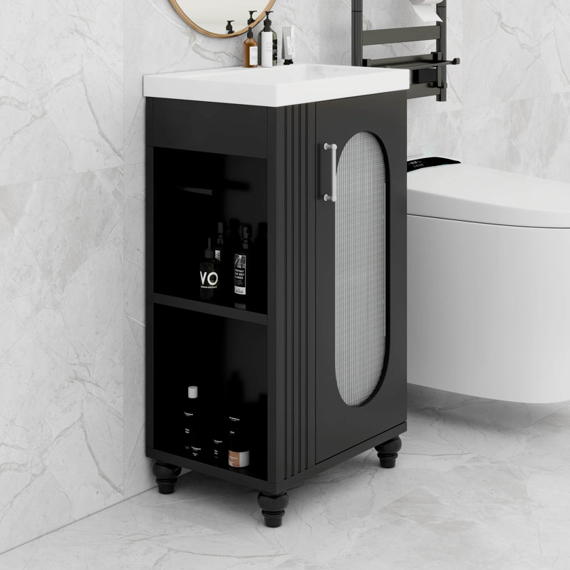 20" Bathroom Vanity With Sink, Two-Tier Shelf, Adjustable Shelf, Black