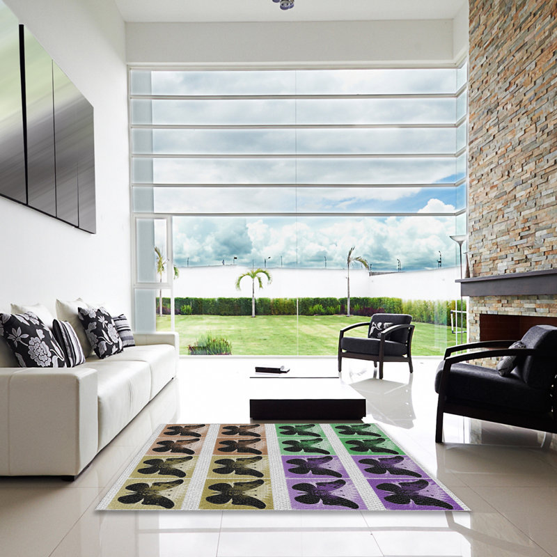 Tapis violet/rouge/vert à motif, Carré 4 pi