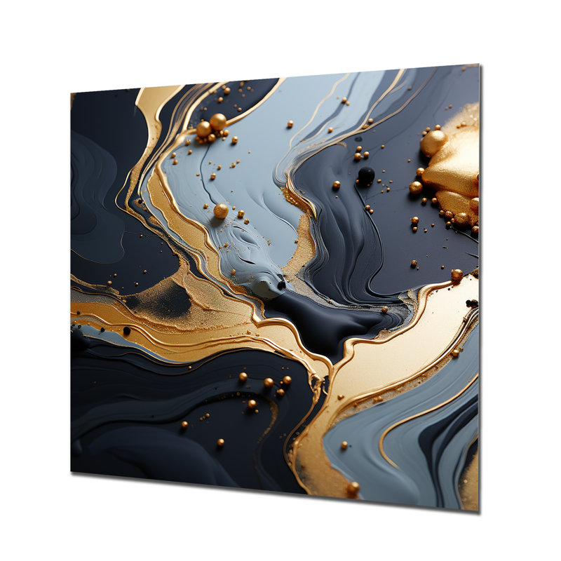 Or et gris Volcano Fusion II - décoration murale en marbre, H 16 po x l 16 po